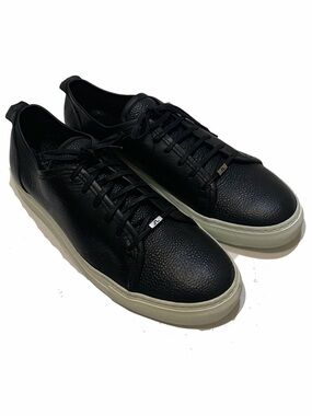 j lindeberg Men's Black Leather Low-Top Sneakers